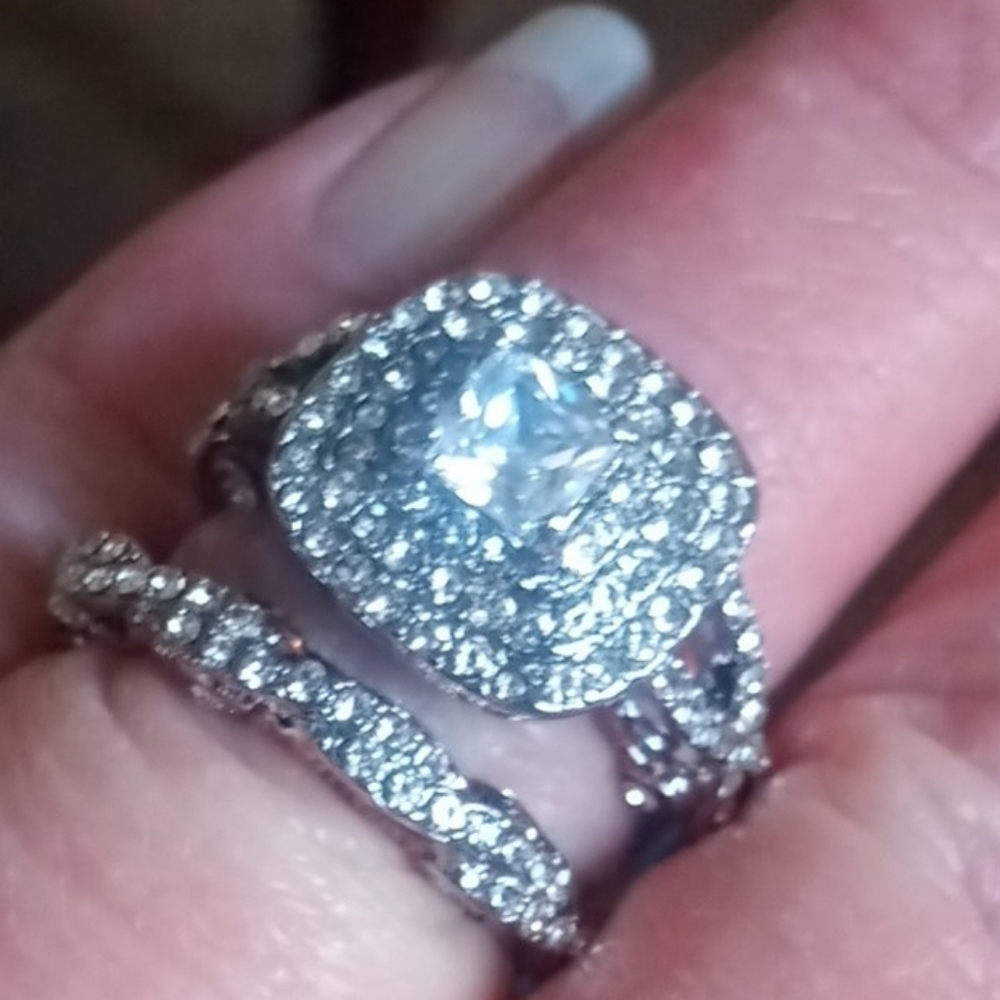 White Gold Diamond Wedding Set Ring Size 7